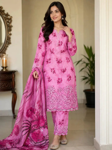 3 PCs women unstitched printed suit
