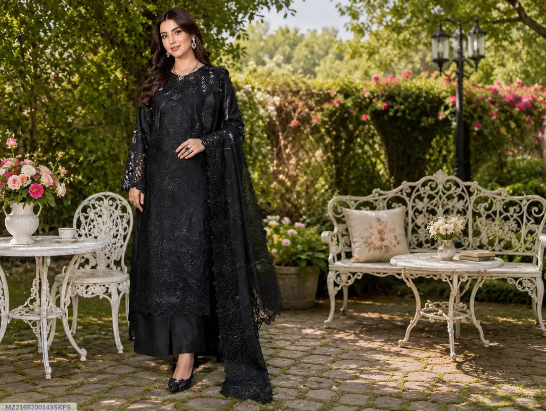 3 PCs women unstitched Embroidered suit