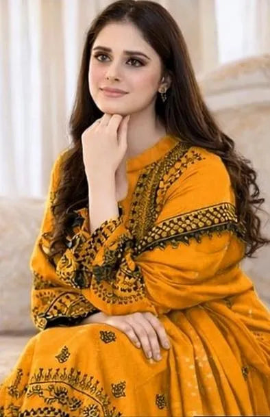Premium Golden Mustard Traditional Lawn Dress