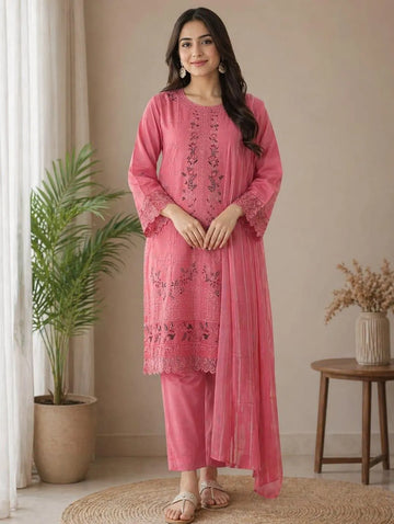 Pink Embroidered kurta set for women