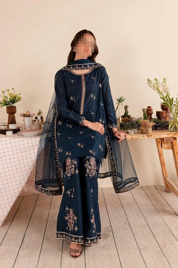 3 PCs Embroidered Dhanak suit for women