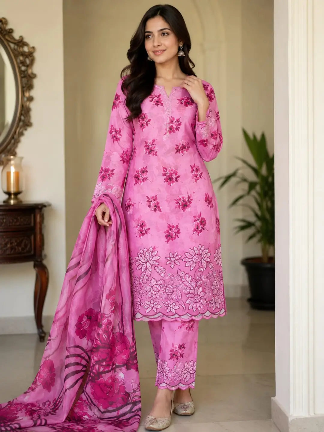 3 PCs women unstitched printed suit