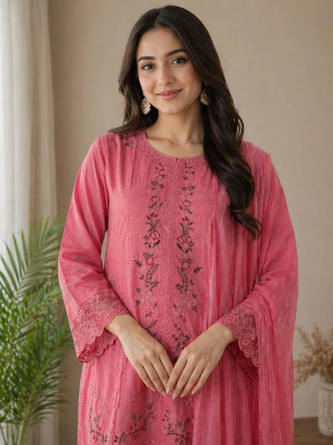 Pink Embroidered kurta set for women
