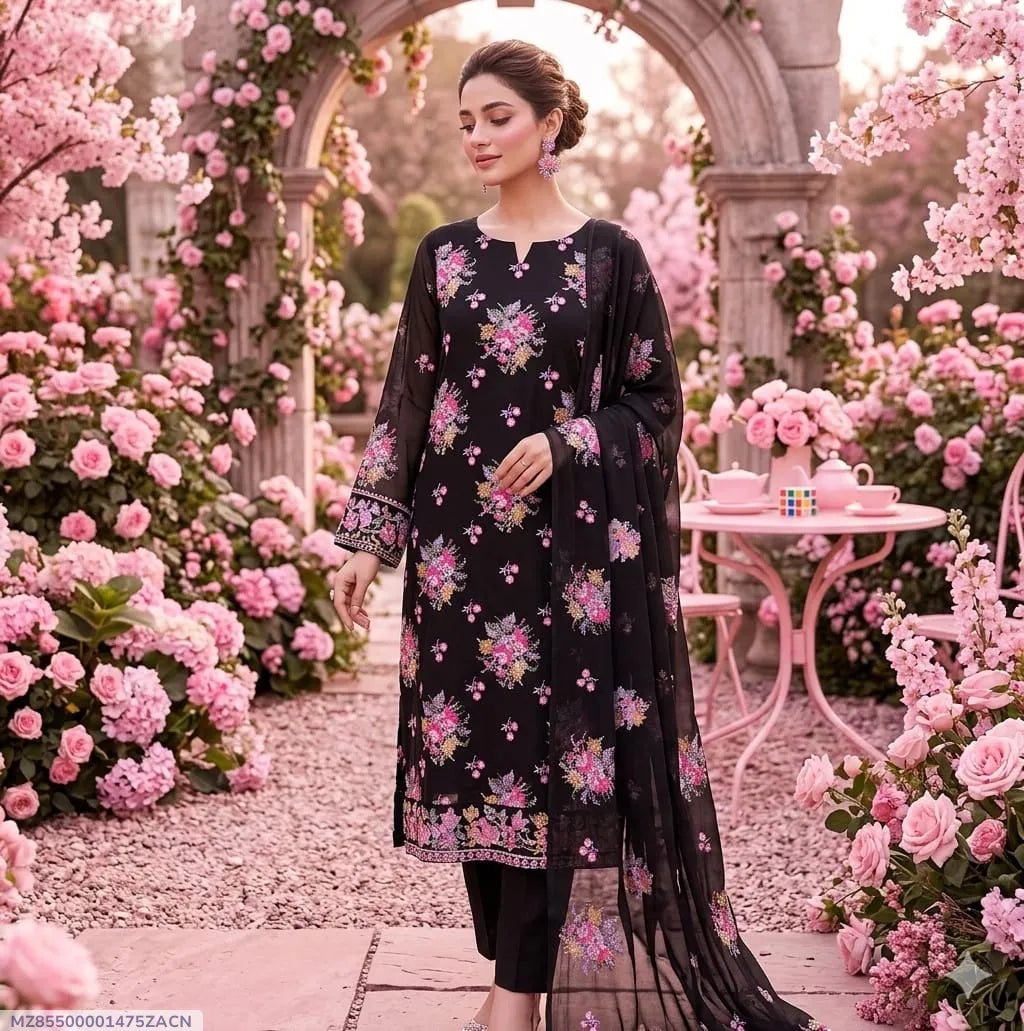 3 PCs women unstitched sequins Embroidered suit