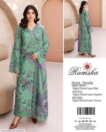 Ramsha Digital Printed Lawn 3 Piece Suit – Coral Pink | Unstitched Premium Collection