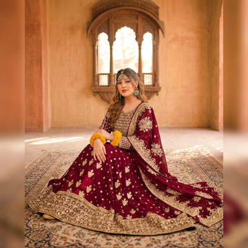 Royal Maroon Luxury Embroidered Bridal Maxi with Heavy Dupatta | Rehman Premium Wear