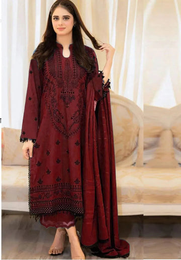 Maroon Embroidered Lawn 3 PCs suit set for women