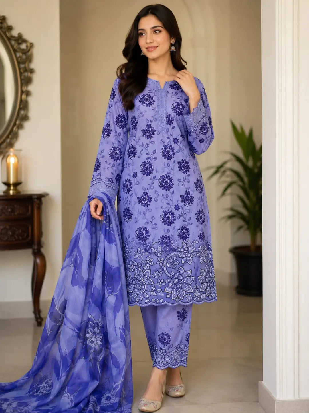 3 PCs women unstitched suit