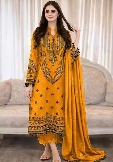 Premium Golden Mustard Traditional Lawn Dress