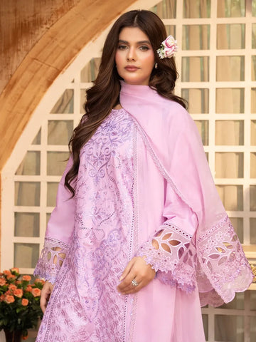 Luxury Lilac Chikankari Embroidered Lawn 3 Piece